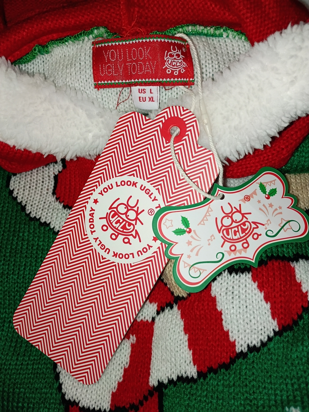 You Look Ugly Today Hooded Pin Up Christmas Sweater Size Large NWT - Picture 5 of 7